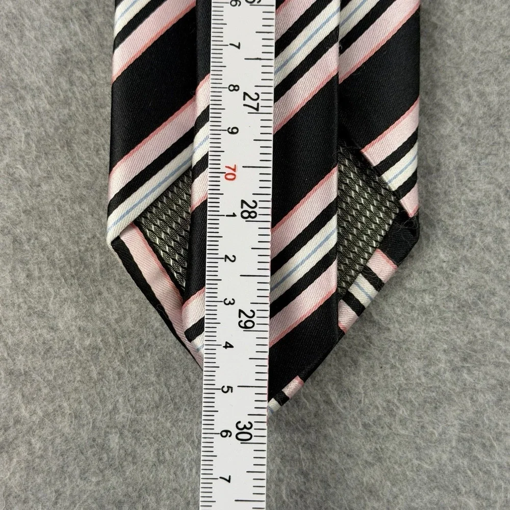 Croft & Barrow Black Pink White Blue Stripe Neck Tie 100% Polyester 60x3.25